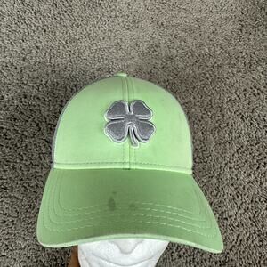 Black Clover Hat Cap S/M Green Gray Fitted Mesh Back Live Lucky Casual Mens